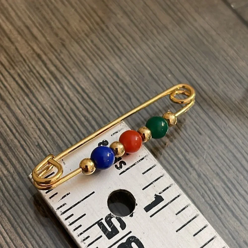 Vintage Avon Classic Beaded Pin Gold-tone Metal Safety Pin - Brooch